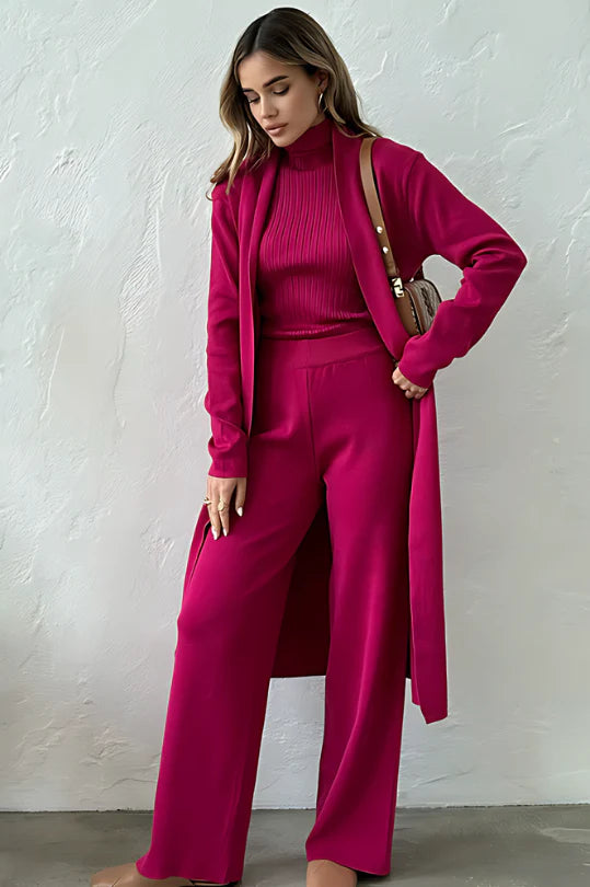 Heidi Set | Chic Three-Piece Outfit with Cardigan, Trousers, and Top