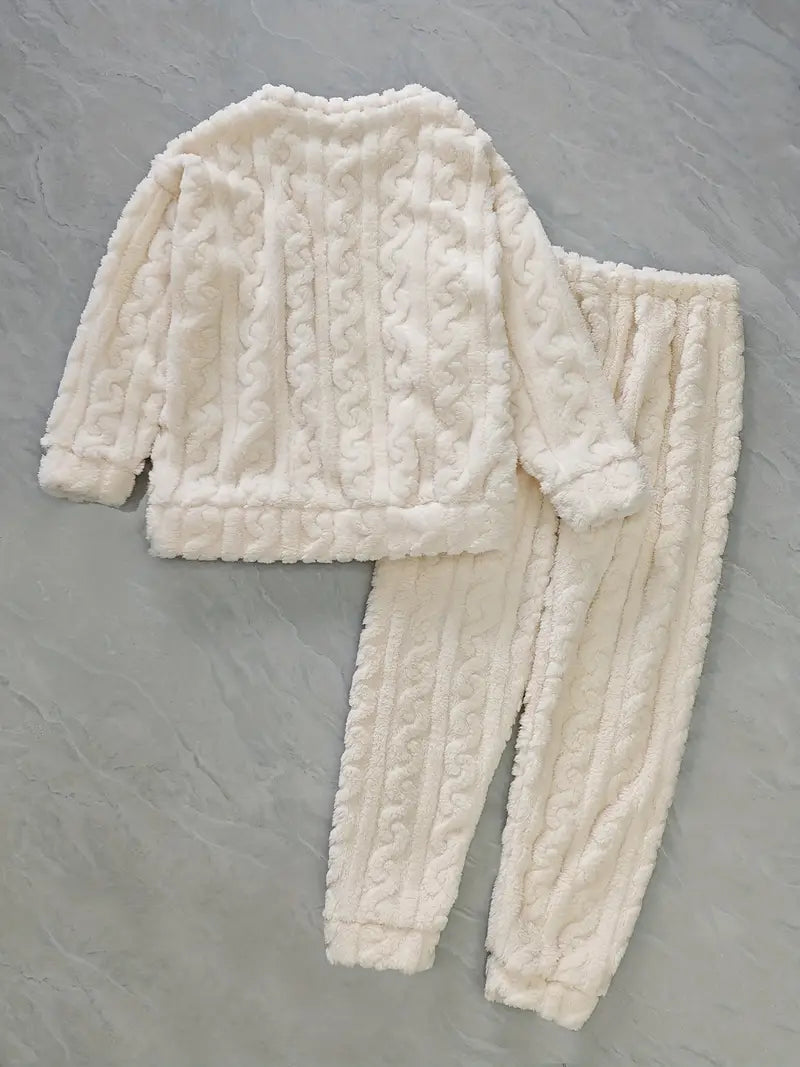 Cozy Embroidered Fleece Pyjama Set for Women