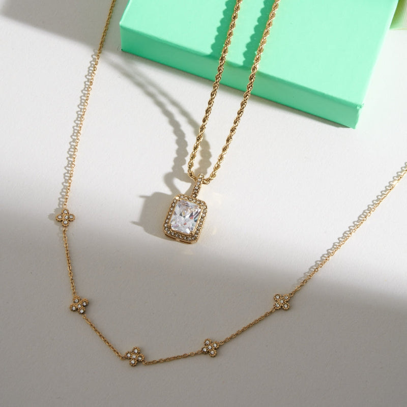 Pave Flower Necklace 14K gold-plated