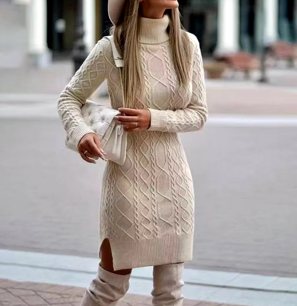 Maria - Long Knitted Turtleneck Jumper Dress