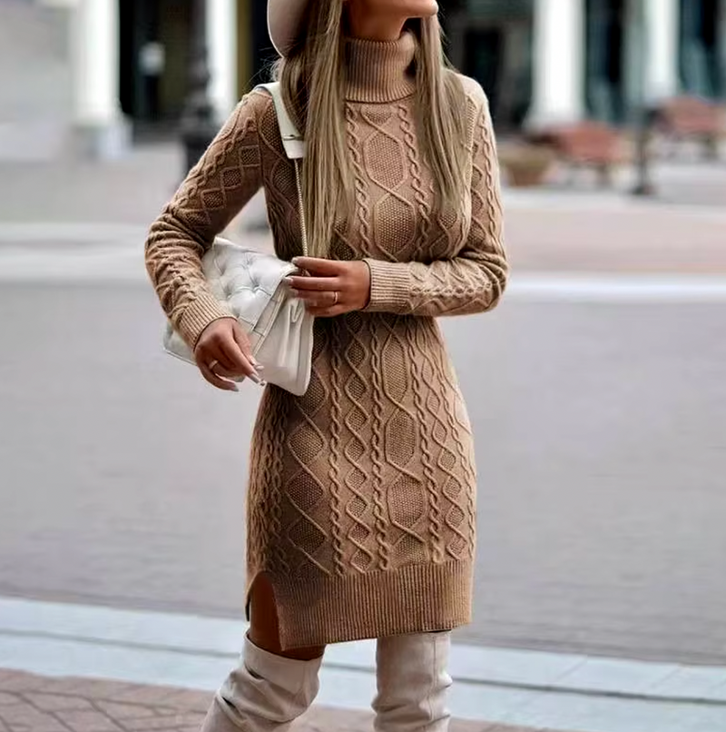 Maria - Long Knitted Turtleneck Jumper Dress