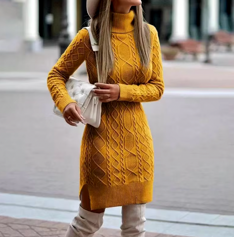 Maria - Long Knitted Turtleneck Jumper Dress