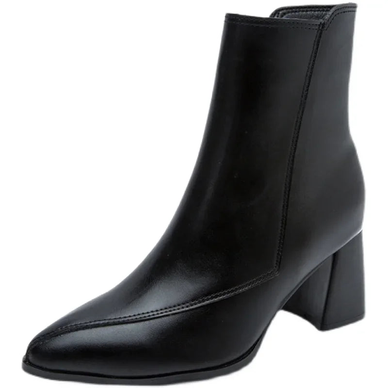 Harper - Women's Classic Ankle Boots Block Heel Side Zip