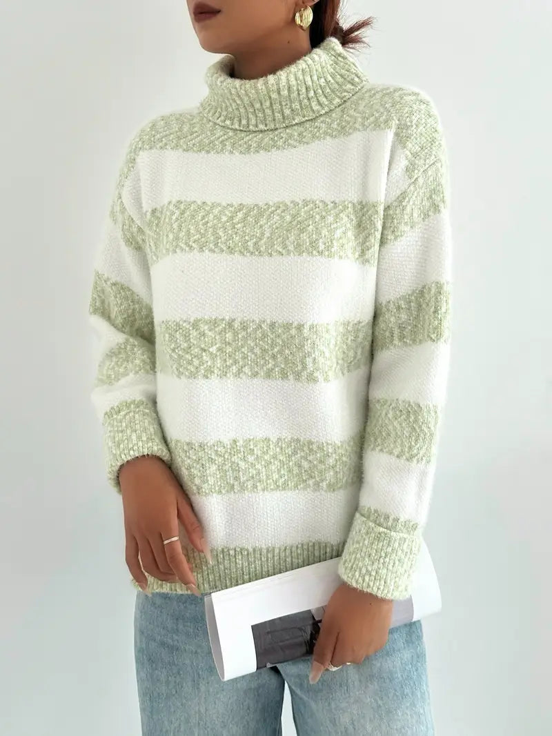 Color Block Turtleneck Sweater