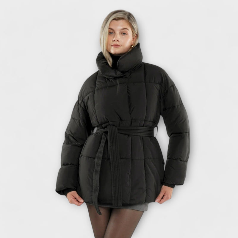 Sophia - Black Belted Puffer Jacket